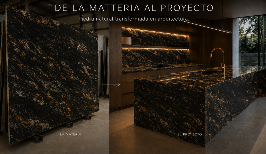 Proyecto arquitectónico con piedra natural fabricada e instalada por MARMO